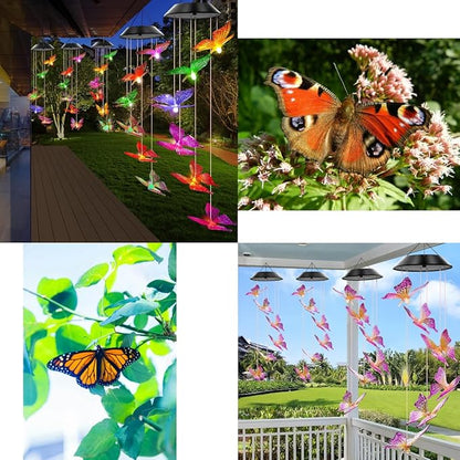 Solar Lights Outdoor Wind Chimes for Garden Yard Patio Porch Decor Hanging Butterfly Decorations, Birthday Gardening Gifts for Women