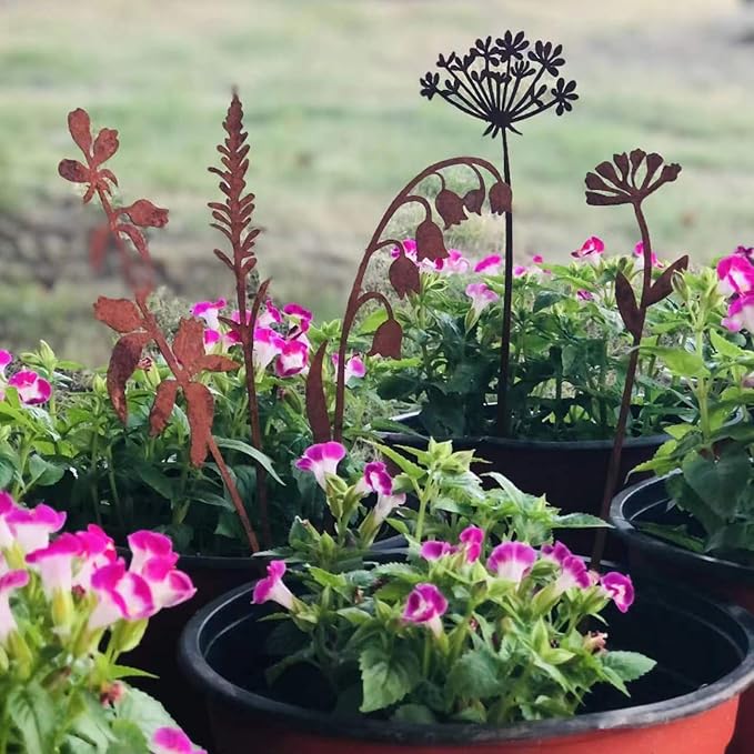5Pcs Garden Decor Metal Flowers for Outside,Decorative Garden Stakes,Flower Bed Decor Plant Stakes,Metal Art for Outside,Yard Art Outdoor for Lawn Yard, Walkway and Flower Garden