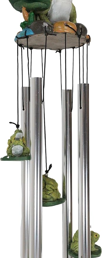 Ebros Gift Whimsical Summer Adventures Green Frog Mother with Babies Family Crouching On Lily Pads by Pond Resonant Tube Wind Chime Sculpture Outdoors Garden Lawn Patio Home Pool Deck Accent Decor