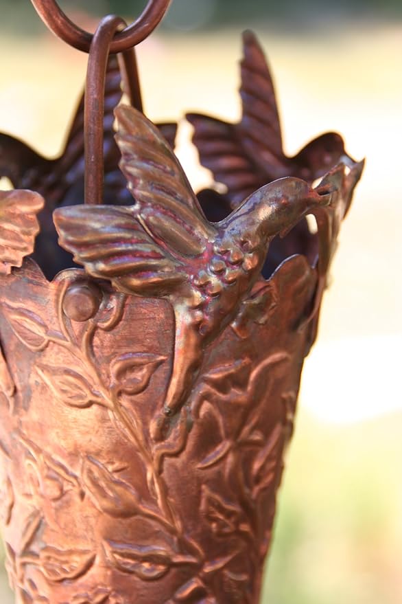 Nutshell Stores Hummingbird Theme Copper Rain Chain with Installation Kit (11 Foot)
