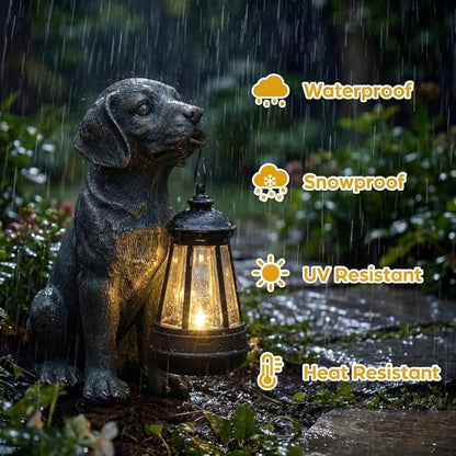 Lyeasw Solar Dog Statues with Lantern – Waterproof Outdoor Dog Figurines for Garden, Yard & Porch, Auto On/Off Solar Light, Birthday Gifts for Mom & Dog Lovers, Dog Memorial Gifts