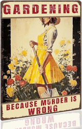 Garden Wall Art Women's Gift for Yard, Backyard, Patio & Porch Decor Funny "GARDENING BECAUSE MURDER IS WRONG" Wooden Sign For Home Outdoor Yard Art 12×8inches