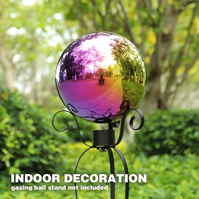 VCUTEKA Gazing Ball, 10" Stainless Steel Mirror Ball Reflective Garden Sphere, Gazing Globe for Home Garden Patio Lawn Outdoor and Indoor Decorative, 1PSC Rainbow