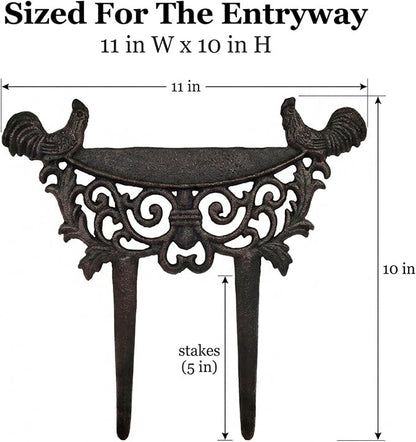 LuLu Decor, Cast Iron Garden Boot Scraper Set of 2, Solid Decorative Design with Pointed Bottom for Easy in ground use, H 10" W 11"(2 Pc Rooster)