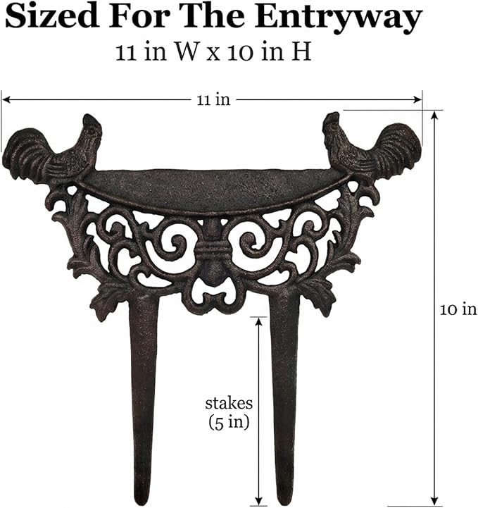 Lulu Decor, Cast Iron Garden Boot Scraper, Solid Decorative Design with Pointed Bottom for Easy in ground use, H 10" W 11"(1 pc Rooster)