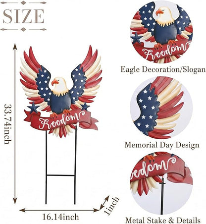 TERESA'S COLLECTIONS 4th of July Decorations for Outdoor, Patriotic Memorial Day Garden Decor, Eagle Metal Yard Art Sign for Outside, Americana Garden Stake for Lawn, Independence Day Gifts, 34''