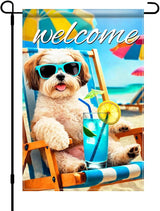 BlissYard Welcome Summer Shih Tzu Garden Flag 12x18 Double Sided Vertical Outdoor Decor Beach Chair Dog Yard Lawn Patio Tropical Poolside Banner