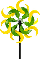 87" Wind Spinner Outdoor with Solar Light, Large Metal Wind Sculptures Spinners, Windmill for Garden Yard Patio Lawn Decor-Verdant Moon (23" W x 87" H)