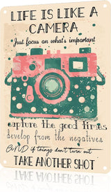 Life Is Like A Camera Cute Retro Art Tin Sign for Home Living Bedroom Room Kitchen 8x12 inch