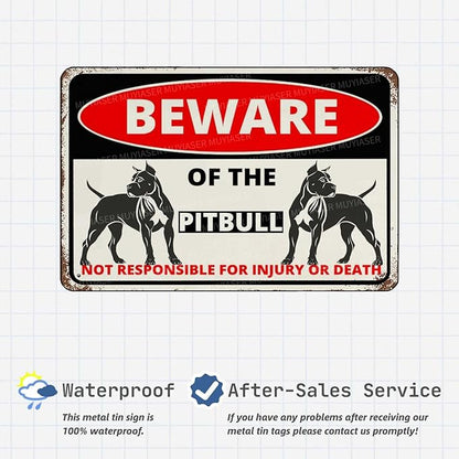 Beware Of The Dog Pitbull Sign Aluminum Metal Tin Signs Outdoor Yard Sign Warning Sign For Fence Yard Home Kitchen Farm Garden Wall Decor 8x12 Inch