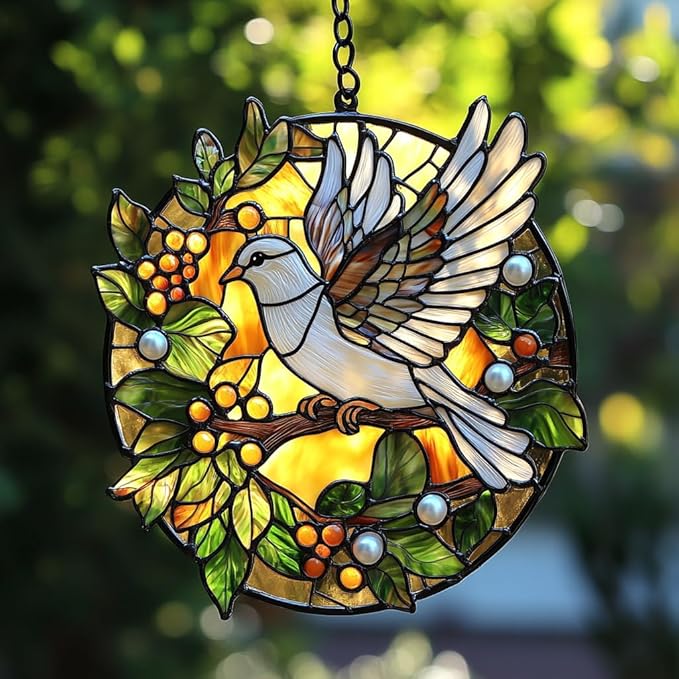 Peaceloving Dove Acrylic Suncatcher Stained Glass Effect Window Car Hanging Christmas Ornament Indoor Outdoor Decor Garden Sun Catcher Panel for Acrylic Suncatcher Lover for Women Mom Grandma