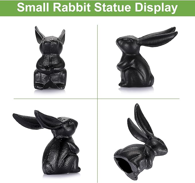OwnMy 2 Cast Iron Bunny Figurines Outdoor Rabbit Statues for Garden Patio Home Decors, 3.7" Hollow Carved Cute Bunny Statue Vintage Long-Eared Rabbit Ornaments Paperweights for Office Table Decors