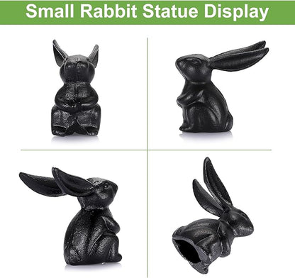 OwnMy 2 Cast Iron Bunny Figurines Outdoor Rabbit Statues for Garden Patio Home Decors, 3.7" Hollow Carved Cute Bunny Statue Vintage Long-Eared Rabbit Ornaments Paperweights for Office Table Decors