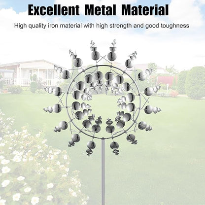 Magical Metal Windmill, Garden Spinners Outdoor, Wind Spinners Outdoor, 360° Metal Windmill for Yard Garden, Wind Powered Sculptures and Spinners for Decor (1Pcs Silver Windmill)