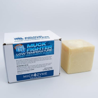 Muck Fighter Low Temperature Pond Treatment Block | Lasts 30 Days | Natural Pond Bacteria & Sludge Decomposing Enzymes | Water Clearing Odor Eliminating Microbes (1-Pack)