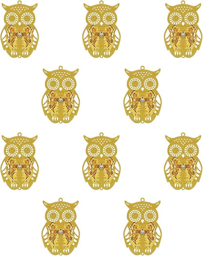 10pcs Gold Owl Metal Suncatcher Parts Hanging Window Pendant DIY Ornament Hand-Crafts Gifts