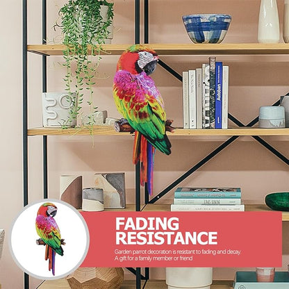 Didiseaon Colorful Tropical Macaw Wall Sculpture Parrot on Branch Statues Metal Art Hanging Ornament for Outdoor Garden Kitchen Decor