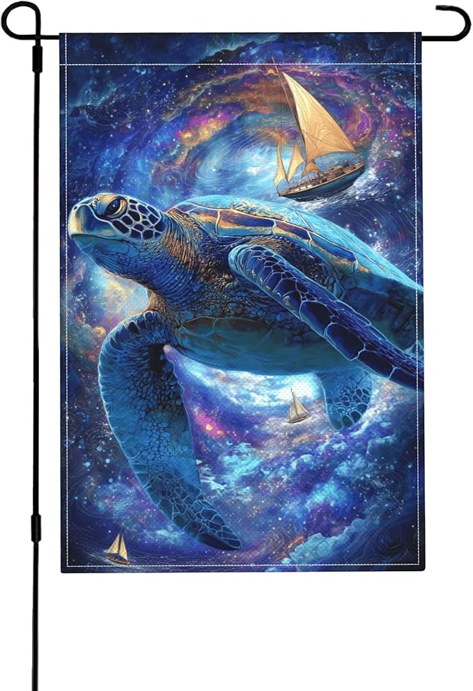 Galaxy Turtles Garden Flag Seasonal Double Sided 12 x 18 Inch Small Yard Flag for Indoor Outdoor Decor Holiday All Seasons