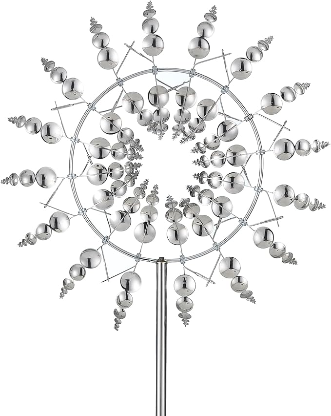 Magical 3D Wind Spinners Outdoor, 360° Metal Windmills for Yard Garden, 12.6 inches Wind Powered Wind Catchers Sculptures and Spinners for Yard Garden Patio Decoration(Colorful) (Silver)