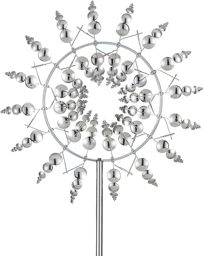 Magical 3D Wind Spinners Outdoor, 360° Metal Windmills for Yard Garden, 12.6 inches Wind Powered Wind Catchers Sculptures and Spinners for Yard Garden Patio Decoration(Colorful) (Silver)