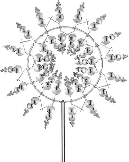 Magical 3D Wind Spinners Outdoor, 360° Metal Windmills for Yard Garden, 12.6 inches Wind Powered Wind Catchers Sculptures and Spinners for Yard Garden Patio Decoration(Colorful) (Silver)