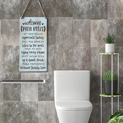 Rustic Patio Rules Wood Sign Welcome Sign Patio Decor Farmhouse Home Family Patio Wall Décor Hanging Wall Sign Wooden Wall Art Decor Decorative Plaque Sign for Home Porch Indoor Outdoor Bar Coffee