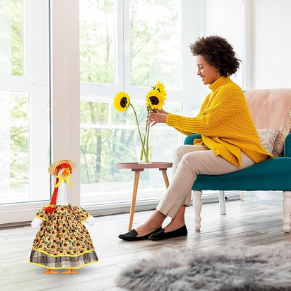 FuWeave Spring Goose Outfit Sunflower Lawn Porch Cement Goose Sunmer Clothes Skirts Hat Wig Forgarden Outdoor Patio Yard Statue Art Decor(Sunflower,17 Inch)