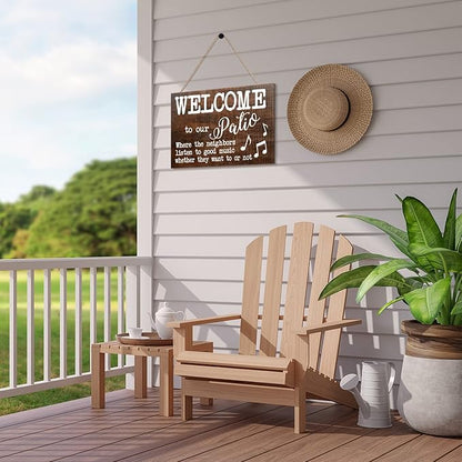 Yalikop 2 Pack Outdoor Patio Decor Signs Hanging Boho Wall Art Wood Outdoor Decorations for Patio Farmhouse Porch Backyard Welcome Deck Balcony for Home Front Accessories, 12 x 8 Inch(Brown)