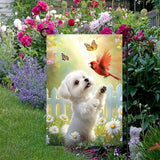 Spring Summer Maltese Dog Garden Flags 12x18 Double Sided, Small Burlap Seasonal Cardinal Floral Garden Flag Spring Summer Outdoor Yard Decorations for Outside Lawn Decor