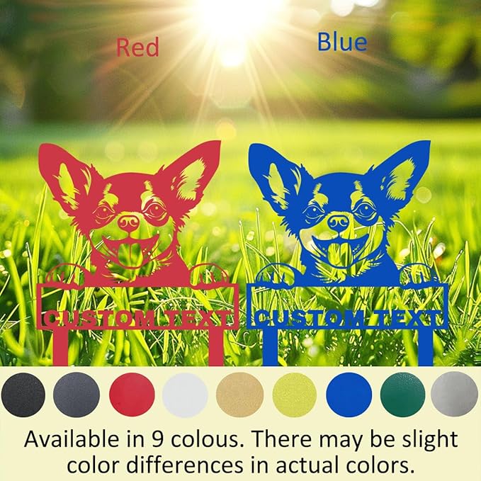 Custom Chihuahua Garden Stake Dog Outdoor Decor Yard Sign, Personalized Chihuahua Dogs Metal Garden Signs Decorative Plaque, Customized Dog Silhouette Welcome Sign for Lawn Patio Pathway