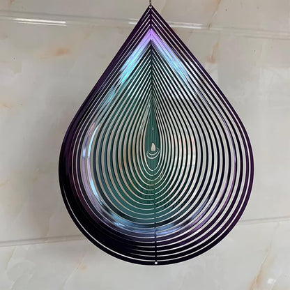 Wind Spinner Garden Indoor Outdoor Decor 3D Stainless Steel Metal Hanging Decorations, Water Droplets Shape Wind Sculptures & Spinners 12inch(Green&Purple),Gifts for Women Mom Dad Friend