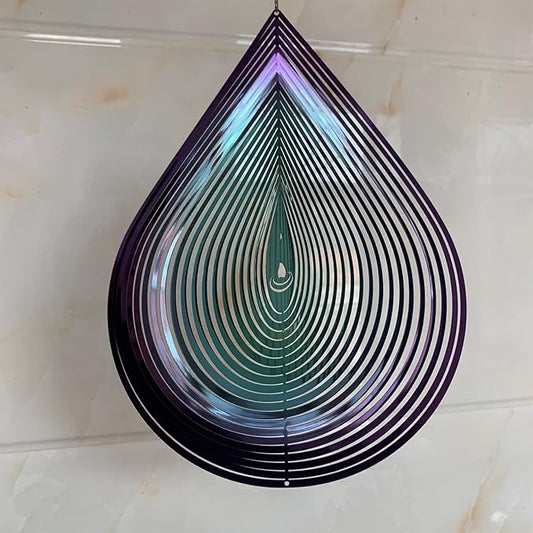 Wind Spinner Garden Indoor Outdoor Decor 3D Stainless Steel Metal Hanging Decorations, Water Droplets Shape Wind Sculptures & Spinners 12inch(Green&Purple),Gifts for Women Mom Dad Friend