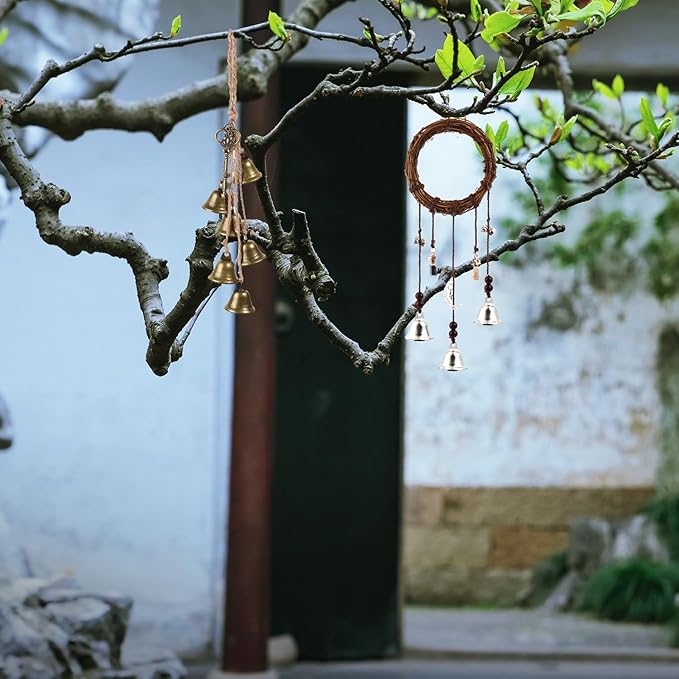 2 Pieces Witch Bells for Door Knob for Protection Hanging Bell Wind Chimes Handmade Decorative Bell for Boho Home Room Witchy Decor (Silver)