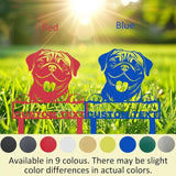 Custom Metal Pug Dog Garden Stake Sign, Personalized Pet Dog Statue Sculpture Garden Marker Outdoor Sign, Customized Cute Animal Pug Yard Art Backyard Lawn Signs Plaque with Stakes