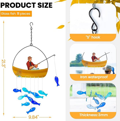 X-PREK 21" Fish Wind Chimes for Outside, Blue Sea Glass Wind Chimes Garden Decor, Windchimes Outdoors Suncatcher Gift for Women, Mom, Grandma, Unisex
