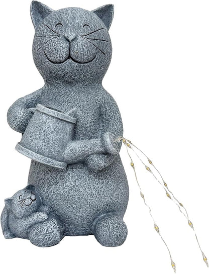 Solar Watering Cat Garden Statues Decor Waterproof Figurine Resin Sculpture Gift for Mom Grandma, Outdoor Decorations for Porch Patio Lawn Yard Home House Gardening Birthday Housewarming (Cat)