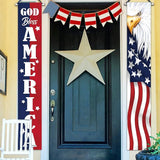 Deroro 4th of July God Bless America Patriotic Eagle Porch Banner Sign, Memorial Day American Flag Stars Stripe Front Door Decorative Hanging Welcome Banner, USA Decoration Home Outdoor Yard Decor