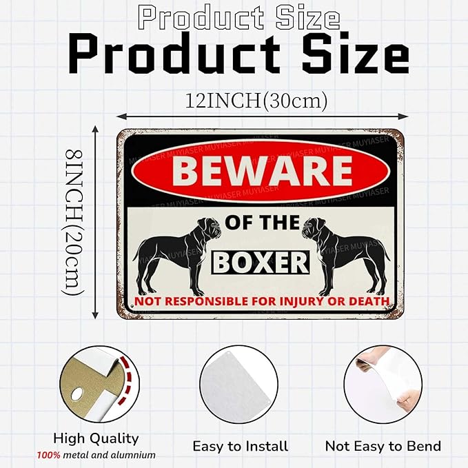 Beware Of The Dog Boxer Sign Aluminum Metal Tin Signs Outdoor Yard Sign Warning Sign For Fence Yard Home Kitchen Farm Garden Wall Decor 8x12 Inch