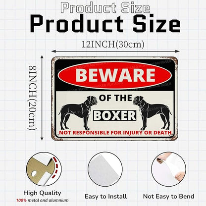 Beware Of The Dog Boxer Sign Aluminum Metal Tin Signs Outdoor Yard Sign Warning Sign For Fence Yard Home Kitchen Farm Garden Wall Decor 8x12 Inch