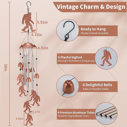 Bigfoot Wind Chimes Outdoor, Metal Sasquatch Gifts for Men Dad Grandpa, Unique Garden Patio Yard Decor Windchime