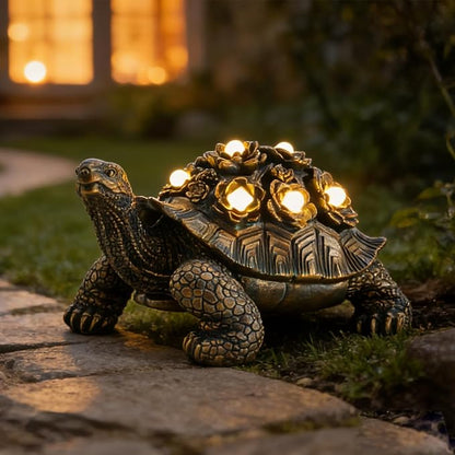 Outdoor Solar Turtle Decor, Resin Succulent Turtle Statue with Waterproof LED Lights, Garden Gift for Plant Lovers for Patio, Balcony, Yard Ornament