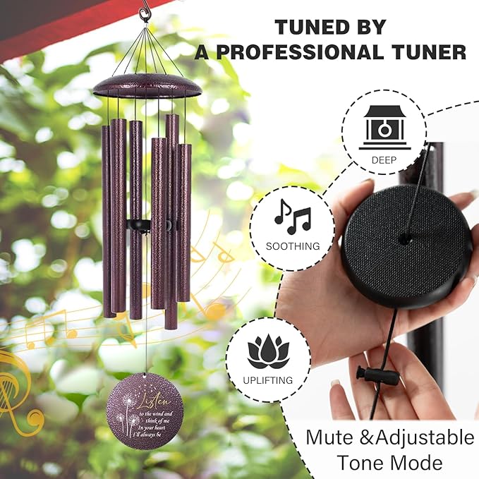 ASTARIN Personalized Memorial Wind Chime for Loss of Loved One 30/36/42 inch, Sympathy Deep Tone Wind Chimes for Mom Dad/Mother Father, Remembrance Gifts for Grief Condolence Funeral, Produced in USA