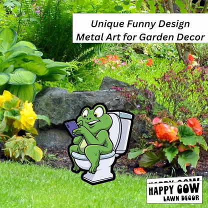 Garden Outdoor Small Metal Art 7"x 6" Weather Resistant Lawn Ornaments Sturdy Stakes Yard Sign Decoration for Patio (Frog on the Throne)