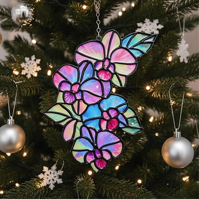Orchid Flower Handmade Resin Suncatchers, Artisan Sun Catcher, Stained Glass Effect, Flower Suncatchers for Window Hanging, Garden Decor, Gift for Mother's Day Mom Women Grandma Wife