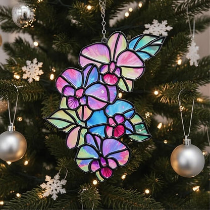 Orchid Flower Handmade Resin Suncatchers, Artisan Sun Catcher, Stained Glass Effect, Flower Suncatchers for Window Hanging, Garden Decor, Gift for Mother's Day Mom Women Grandma Wife