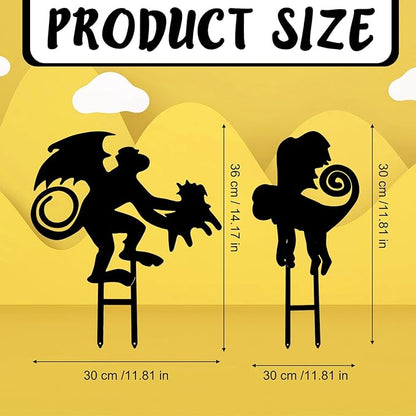Leinuosen 4 Pcs Wizard Party Decoration Monkeys Metal Garden Stake Decor 14" 12" Outdoor Animal Metal Insert Yard Monkey Silhouette Stake Decor Statues for Wizard Party, Yard, Patio, Lawn, Garden