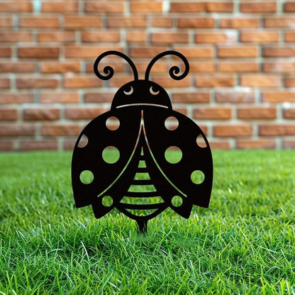 WADORN Cute Ladybug Metal Decorative Garden Stakes, Black Ladybug Outdoor Statues Silhouette Funny Ladybugs Lover Gifts Stakes Ornaments for All Season Home Yard Art Garden Patio Backyard Lawn Decors