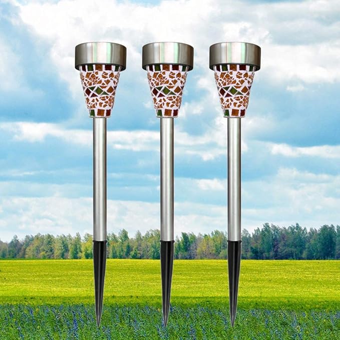 6Pcs Solar Mosaic Border Lawn Garden Lights, LED Mosaic Stake Lights Pathway Landscape Lighting for Patio Walkway Driveway Outdoor Christmas Garden Home Decoration (Orange/Yellow)