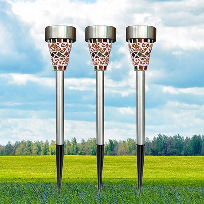 6Pcs Solar Mosaic Border Lawn Garden Lights, LED Mosaic Stake Lights Pathway Landscape Lighting for Patio Walkway Driveway Outdoor Christmas Garden Home Decoration (Orange/Yellow)