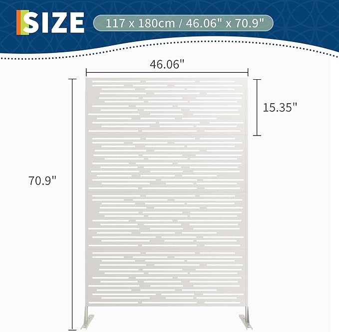Garveelife Metal Privacy Screen 72" H×47" W for Outdoor Freestanding Decorative Privacy Wall Panels with Stand, Patio Balcony Screens for Outside Divider Deck Porch Garden, 1PC